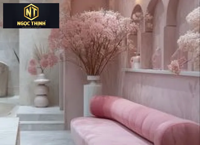 SOFA PHÒNG CHỜ NAILS/SPA MÀU HỒNG ĐƠN GIẢN